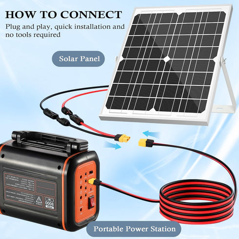 XT60 Extension Cable 10AWG 20FT, Male to Female Connector for Portable Power Station Solar Panel