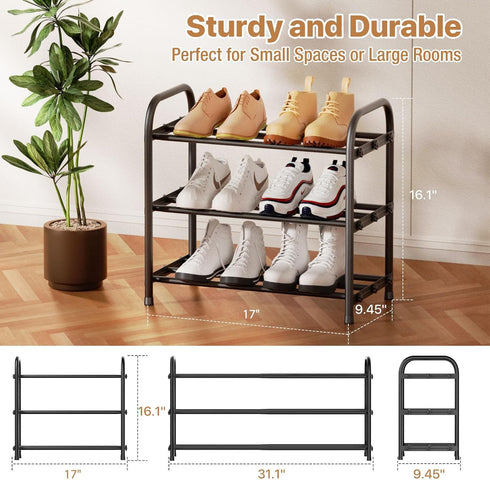 3-Tier Rack,17-31 Closet, Expandable Shoe Adjustable ShoeRack for Shoe Organizer,Suitable for Small Spaces,Small Front