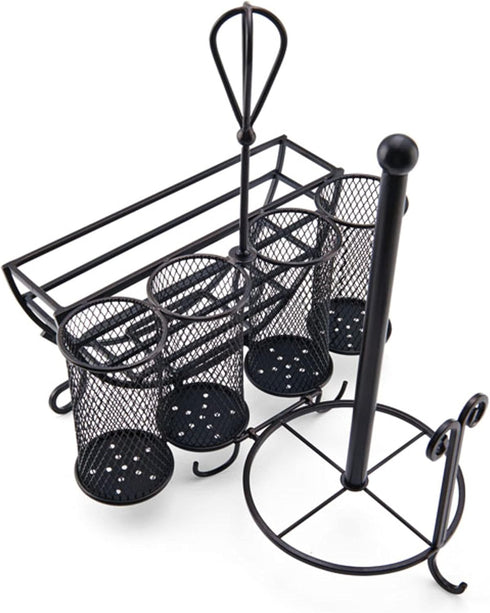15 14 13 Mikasa Gourmet Basics Avilla Picnic Caddy, Antique Black Finish, Paper Plate Organizer with Flatware Canisters