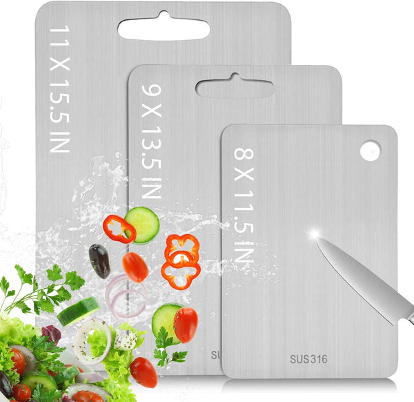 Fittakan Stainless Steel Cutting Board for Kitchen, 316 Medical Grade Double Sided Non