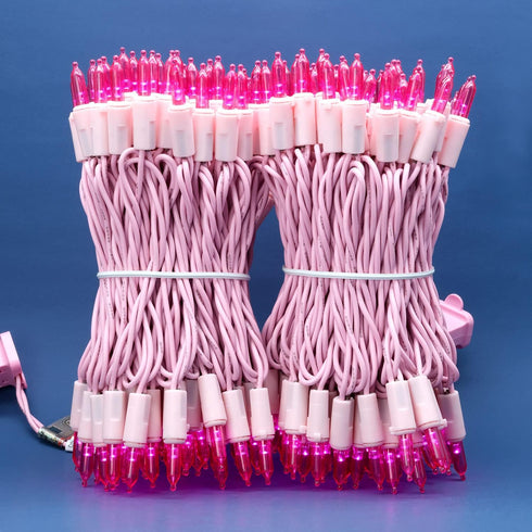 200 Pink LED Christmas Lights with Pink Wire, Pack of 2 Sets, 33 ft 100 Count UL Certified String Light
