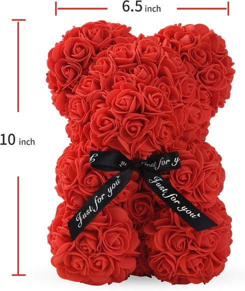 LINKLO Rose Bear - 10 inch Artificial Rose Flower Teddy Bear Gift for Wedding, Mothers Day (Red)