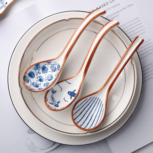 4pcs Asian Ceramic Soup Spoon Set, Korean Ramen Spoons, Japanese Porcelain Soup Spoon for Noodles, Pho, Dumplings