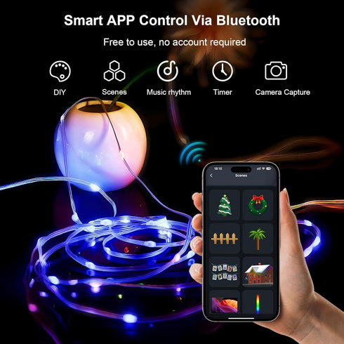 33Ft sync,12 Super RGB Smart Fairy String Lights, Usb DIY Twinkle Lights w/Remote & App Controlled, music Modes