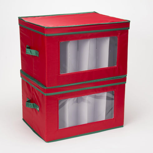 Household Essentials 540RED Holiday China Storage Chest with Lid and Handles, Red Canvas