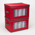 Household Essentials 540RED Holiday China Storage Chest with Lid and Handles, Red Canvas