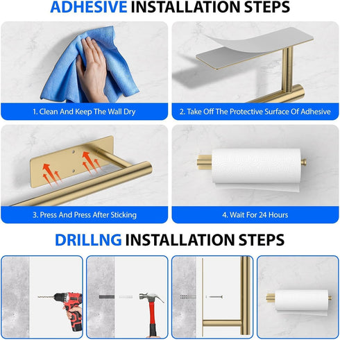 1 Pack) Paper Towel Holder Under Cabinet, Self-Adhesive,No Drilling, Stainless Steel, Wall-Mounted for Kitchen