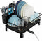 GSlife Dish Drying Rack for Kitchen Counter - Compact Dish Drainer with Utensil Holder and Drain Spout, Black