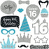 Fully Assembled Sweet 16 Birthday Photo Booth Props - Set of 30 - Teal Blue & Silver Selfie Signs with Real Glitter