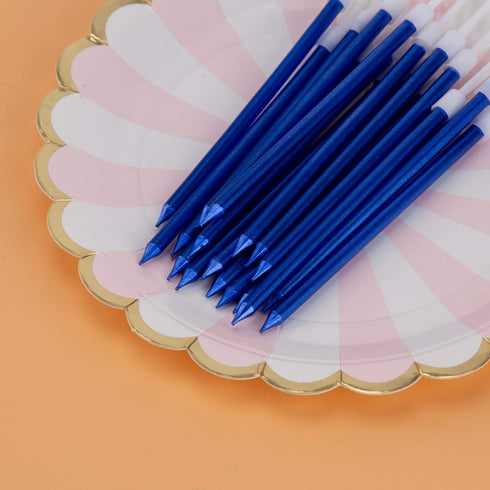 Luter Metallic Long Blue Birthday Candles with Holder, Cake Candles for Wedding Party Decoration (24 Pieces)