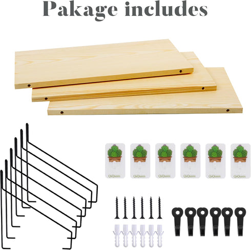 Set 3- QsQueen Elevate Your Space with Rustic Wood Floating Shelves of Perfect for Bedroom, Living Room, Bathroom
