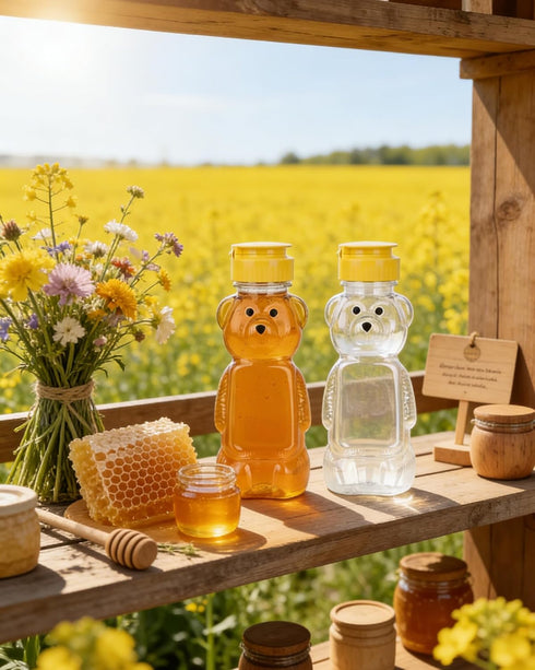 ZILAMGOO 2 8Oz (8 oz/ 2pcs) Pcs Plastic Bear Honey Bottle Cup with Yellow Flip Top Lid Bear Shaped Jar Honey Squeeze