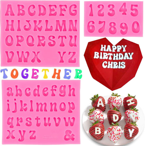 Palksky 3 Pieces Letter Molds - Silicone Fondant for Chocolate Covered Strawberries, Cake Decorating, Candy Tray