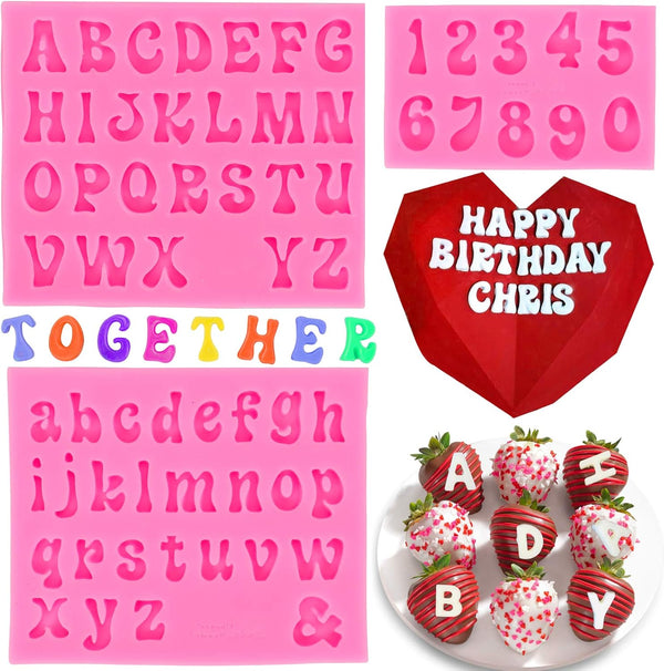 Palksky 3 Pieces Letter Molds - Silicone Fondant for Chocolate Covered Strawberries, Cake Decorating, Candy Tray