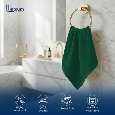 12x12 100% (12 Pack) Linteum Textile Supply Premium Washcloth (Hunter Green) Cotton Zero Twist Towels | Absorbent