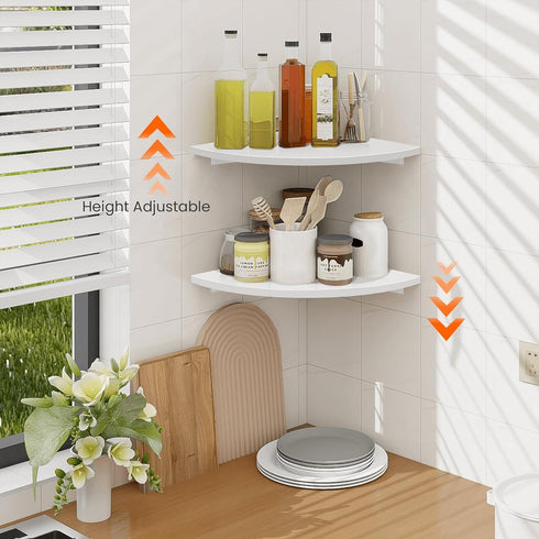 12 Set 2 Homode Corner Wall Shelf, in Wide Rounded Corner Shelf Floating, of Wooden Hanging Corner Shelves with Wire