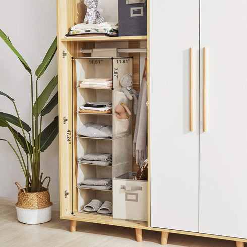 Hanging Closet Organizer, 6-Shelf Storage with Side Pockets, Beige for Closet Organization