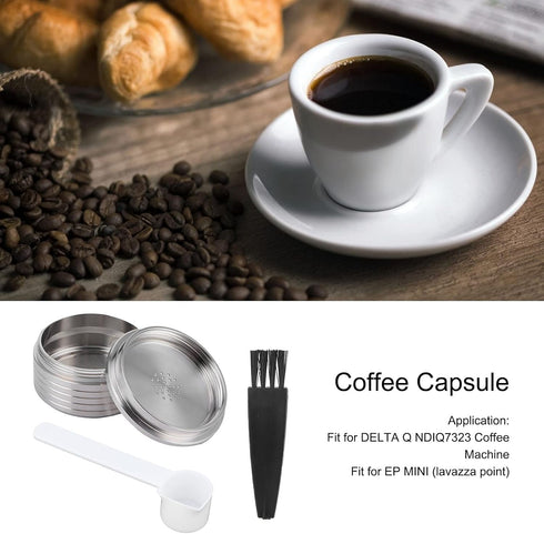 Reusable Coffee Capsule Pod with Spoon Brush, Fits Multifunctional Stainless Steel Capsule for Q NDIQ7323 Coffee Maker