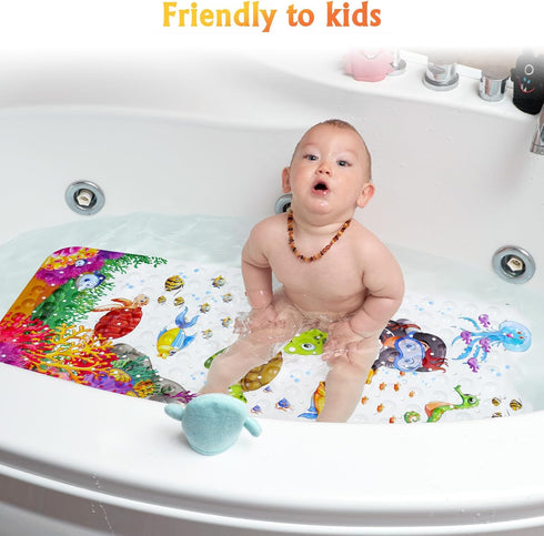 40 Inch 16 Inch-Rectangular, Bath Mat for Tub Non Slip, Machine Washable Anti Slip Cartoon Baby Bathtub Shower Mat