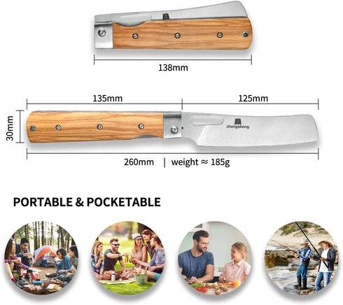 ZhengSheng 4.8” Folding Chef Knife, Ultra Sharp 440A Stainless Steel Blade, Natural Olive Handle, Japanese Style Pocket
