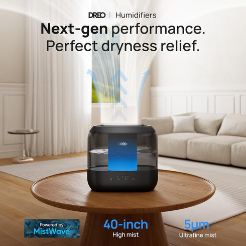 4L 36H 28 Dreo Humidifiers for Bedroom, Top Fill for Large Room, Runtime, dB Quiet Supersized Cool Mist Air Humidifier