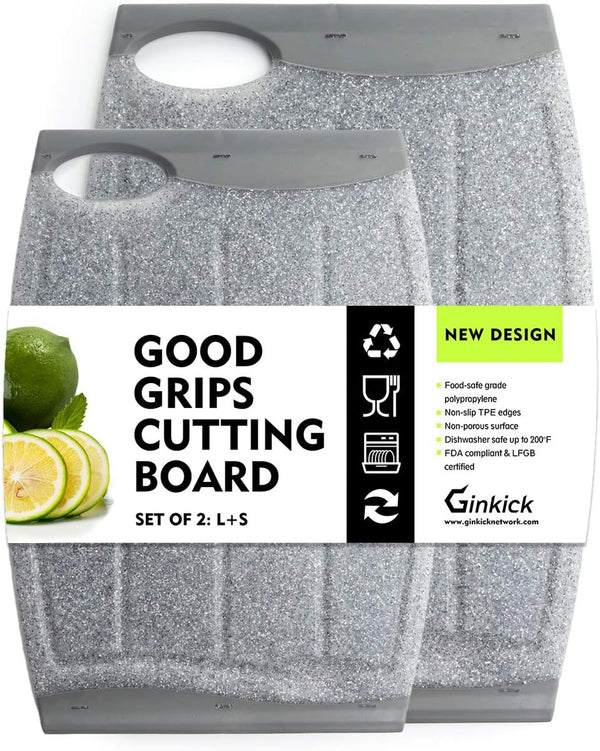 Kitchen Cutting Board 2 Pack Set with Multiple Juice Grooves! Non-Slip Plastic Cutting Board, BPA Free, Dishwasher Safe