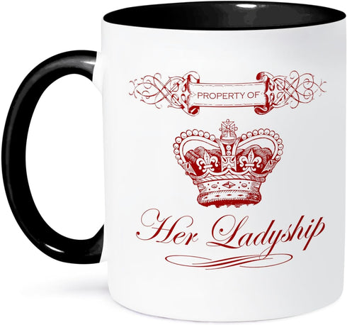 3dRose mug_220760_4 Funny Property of Her Ladyship Aristocratic Crown and Scroll - Two Tone Black Mug, 11oz