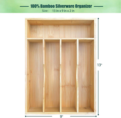 Bamboo Kitchen Drawer Silverware Organizer, 9 Inch Silverware Utensils Tray Holder for Small Drawer, Cutlery Tray, Wood Caddy for Flatware Cutlery Knives 5-Slots by guiogc