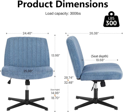Armless DUMOS Criss Cross Legged Chair Wide Comfy Home Office Desk Seat, No Wheels Computer Task Seating, Swivel Vanity