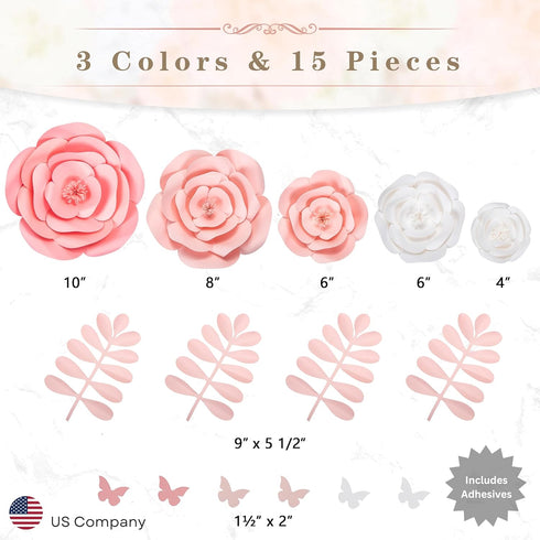 Rainbows & Lilies 15pc Large Paper Flowers Decorations for Wall - Reusable 3D Decor for Girls Room, Nursery, Baby Shower