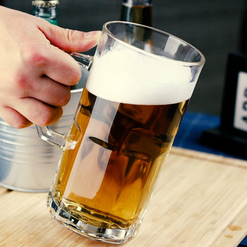 BaveL Style Extra Large Beer Mug, 34 Ounce Glass Mug with Handle, One Liter German Beer Stein