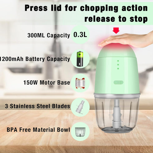 Afonton 1.3Cup, 300ml, 150 Mini Food Processor - Cordless Food Processor & Portable Small Food Chopper for Meat