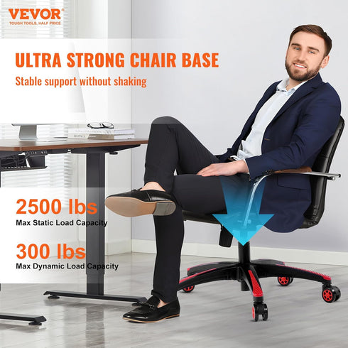VEVOR Office Chair Base Replacement, 28", 2500 lbs Static Load, Heavy Duty Desk Chair Base with 5 Casters, Black + Red