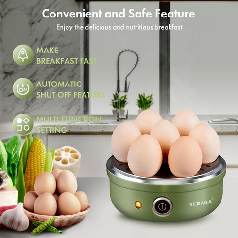 7-Egg VOBAGA Electric Egg Cooker, Rapid Egg Boiler with Auto Shut Off for Soft, Medium, Hard Boiled, Poached, Steamed