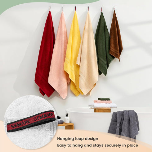 6-Piece Set, 600GSM 100% 2 Packaging, SEMAXE Solid Towel White, Cotton, Each of Bath Towel, Hand Towel, and Washcloths