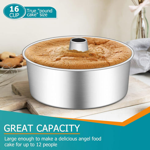 E-far 10-Inch Angel Food Cake Pan - Stainless Steel Tube Pan for Baking Pound Chiffon Cake, Dishwasher Safe
