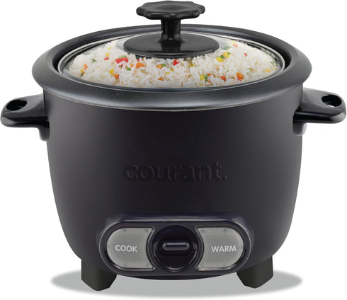 8-Cup Courant Rice Cooker (Cooked), Removable Non-Stick Bowl, One Touch Rice Cooker, Black