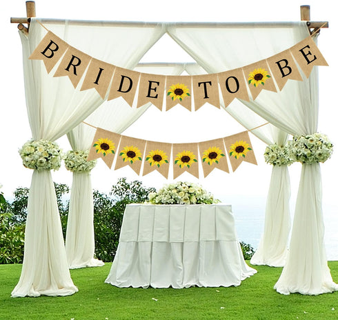 Doumeny Bride to Be Burlap Banner, Rustic Sunflower Bunting Garland for Bridal Shower Party Decor