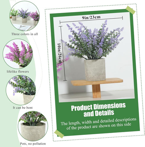 Indoor3-Pack Plant Stand Lifelike Artificial Lavender Artificial Plants Indoor, Nordic Lavender Table