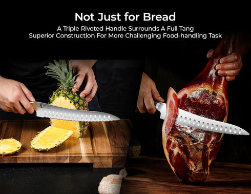 8 Inch Offset Piklohas Resharpenable Bread Knife for Homemade Bread, Serrated Sourdough Knife with Handle, Innovative