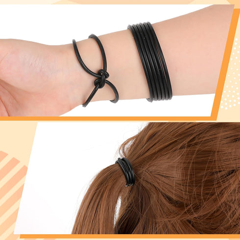 Xelsluthe 40 80s Gummy Pieces Black Silicone Jelly Bracelets Stretchy Silicone Wristbands Hair Ties Black Jelly
