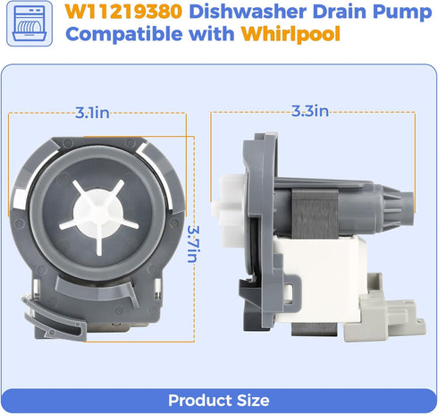OEM W11219380 Dishwasher Drain Pump for Whirlpool, Replacement Part W10537634, 4844596, AP6784233, PS12583887,