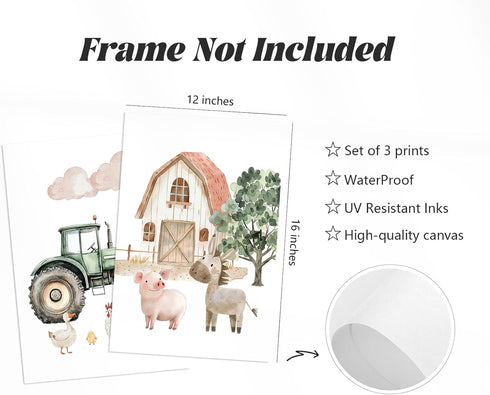 Pouydmi 12x16 Inch 3Pcs Nursery Farm Animal Wall Art Decor Baby Animal Canvas Prints Nursery Kids Farmhouse Poster Farm