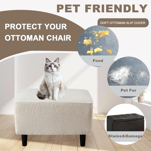 Bottom,05 Eco-Ancheng Ottoman Cover Stretch Rectangle Footrest Stool Slipcover Ottoman Bench Covers Jacquard Footstool