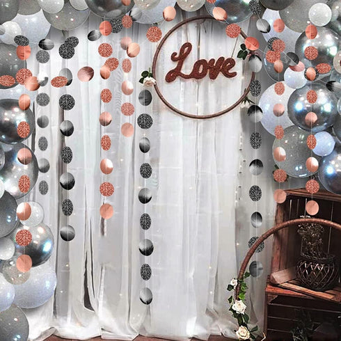 Decor365 Rose Gold Black Circle Garland, Party Decoration Hanging Dots for Birthday, Wedding, Anniversary Supplies