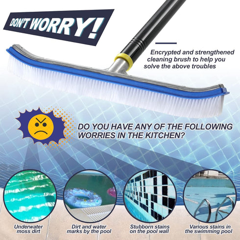 FLY HAWK Swimming Brush,18" Pool Wall Tile Polished Aluminum Back Pool Scrub Brush Head Designed for Cleans Walls
