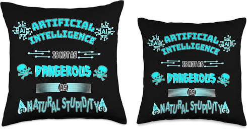 Funny AI Artificial Intelligence Tech Geek Sarcastic Teal Throw Pillow, 16x16, Multicolor