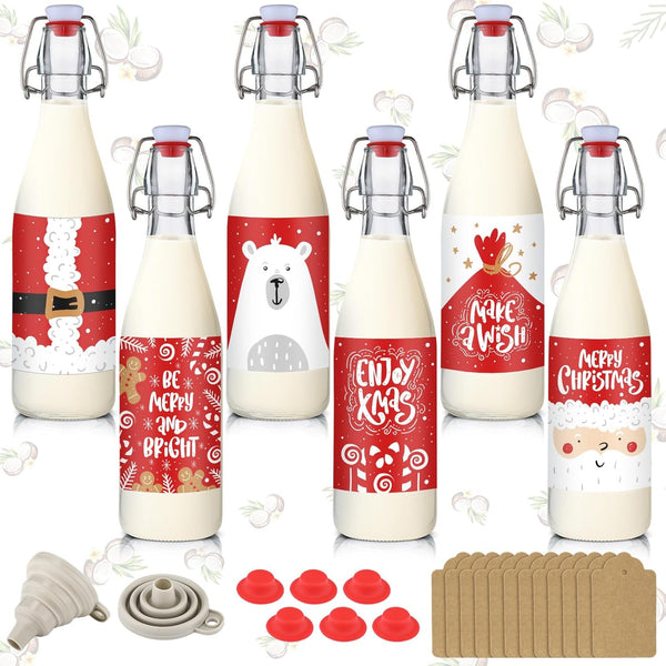 Sieral 6 Set Coquito Bottles 16 oz Christmas Swing Top Glass Bottles