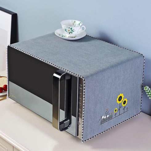 Grey Microwave Oven Cover - Dust and Oil Proof Cotton Linen Waterproof Fabric Cloth, Decorative Kitchen Appliance Cover