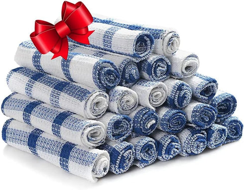 Shop LC Kitchen Towels Dish Cloths | Set of 24 | 100% Cotton | 12 x 12 Inches | Blue Checkered Pattern